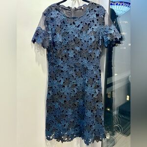 Elegant Blue and Black Elie Tahari Lace Dress